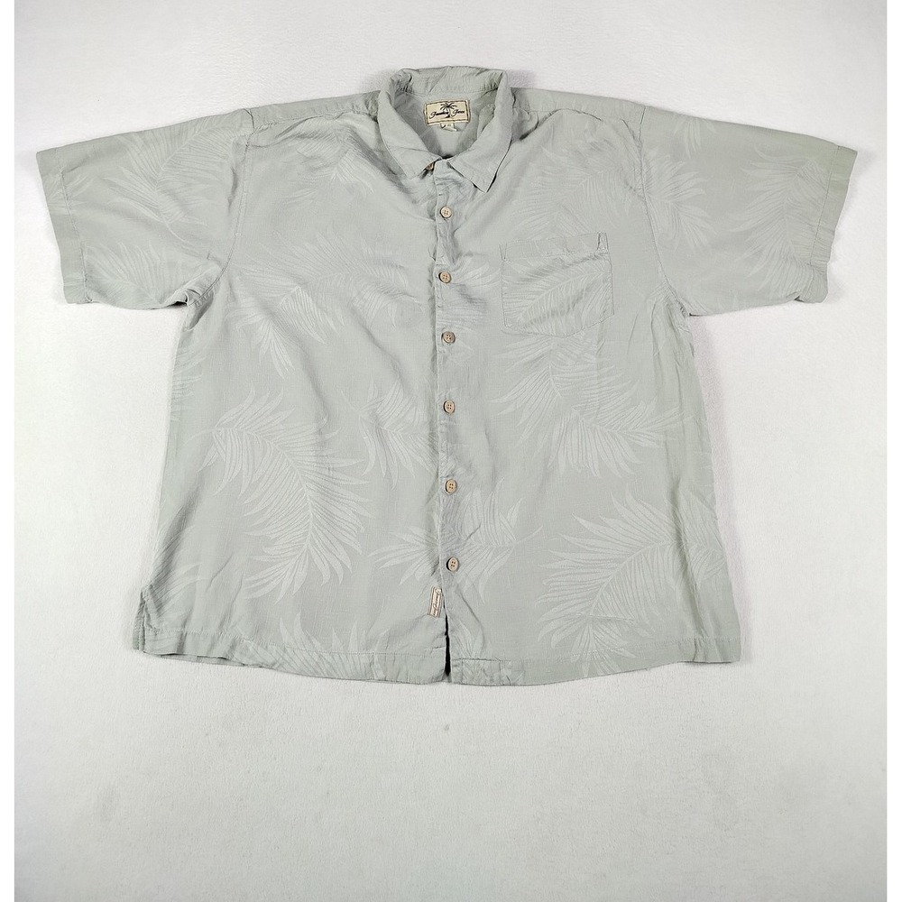 Jamaica Jaxx Shirt Mens XL Light Green Silk Palm Leaf Hawaiian Camp Button Front